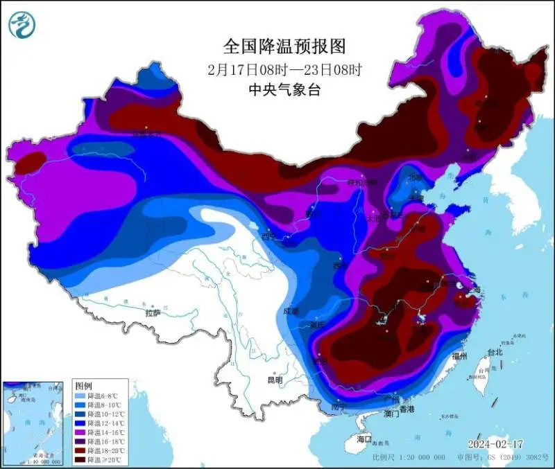 中國寒潮黃色預警　自西向東、自北向南先後出現劇烈降溫